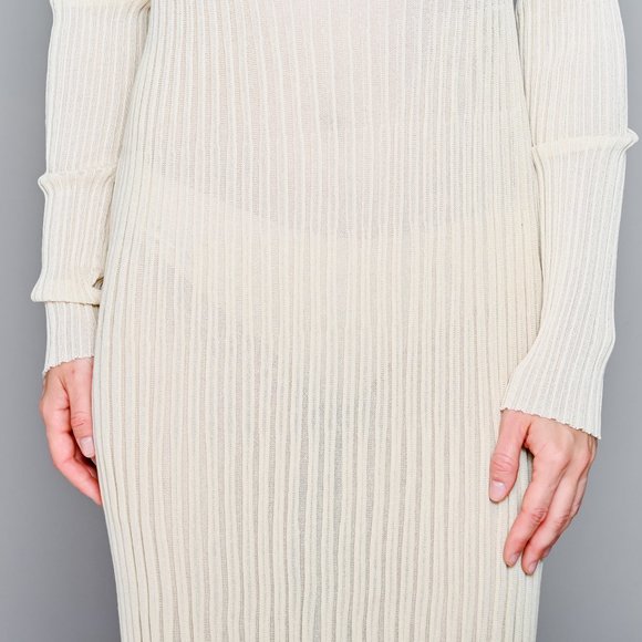 GIA STUDIOS Off-the-Shoulder Ribbed-Knit Midi Dress Cream Sz 38 - Picture 4 of 8